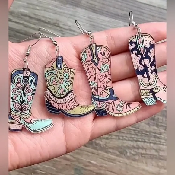 #17 | Cowgirl Boot Acrylic Dangle Earrings - Picture 3 of 3
